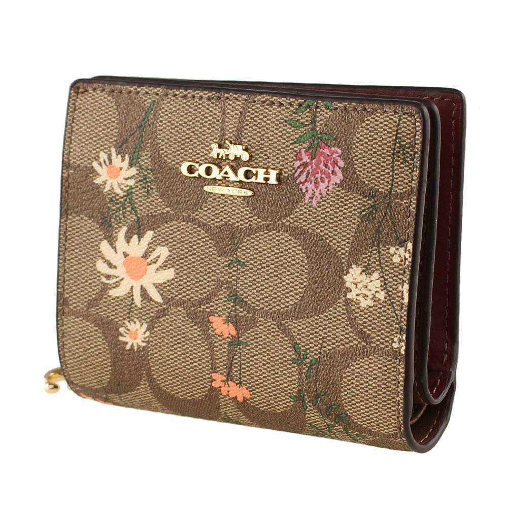 新品 新作　COACH(コーチ)カーキ 花柄 シグネチャー レザー 折り財布