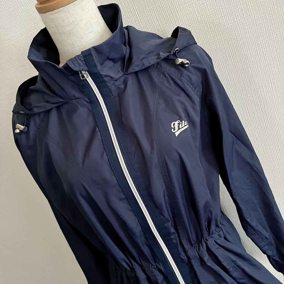 FILA GOLF フーディー ナイロンワンピース M フルジップ ゴルフ 紺