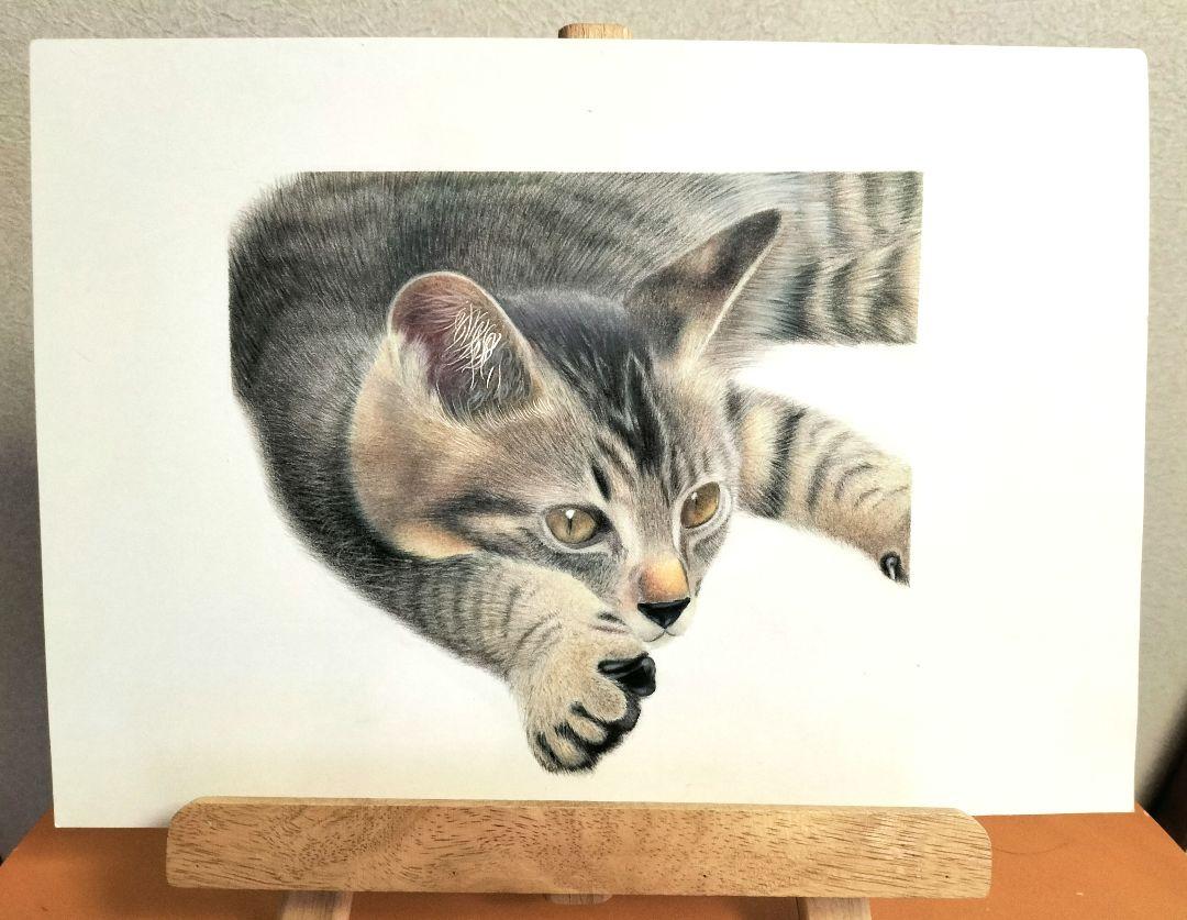 色鉛筆画 絵画 ネコの絵 原画 A4大(約22cm×30cm) - メルカリ