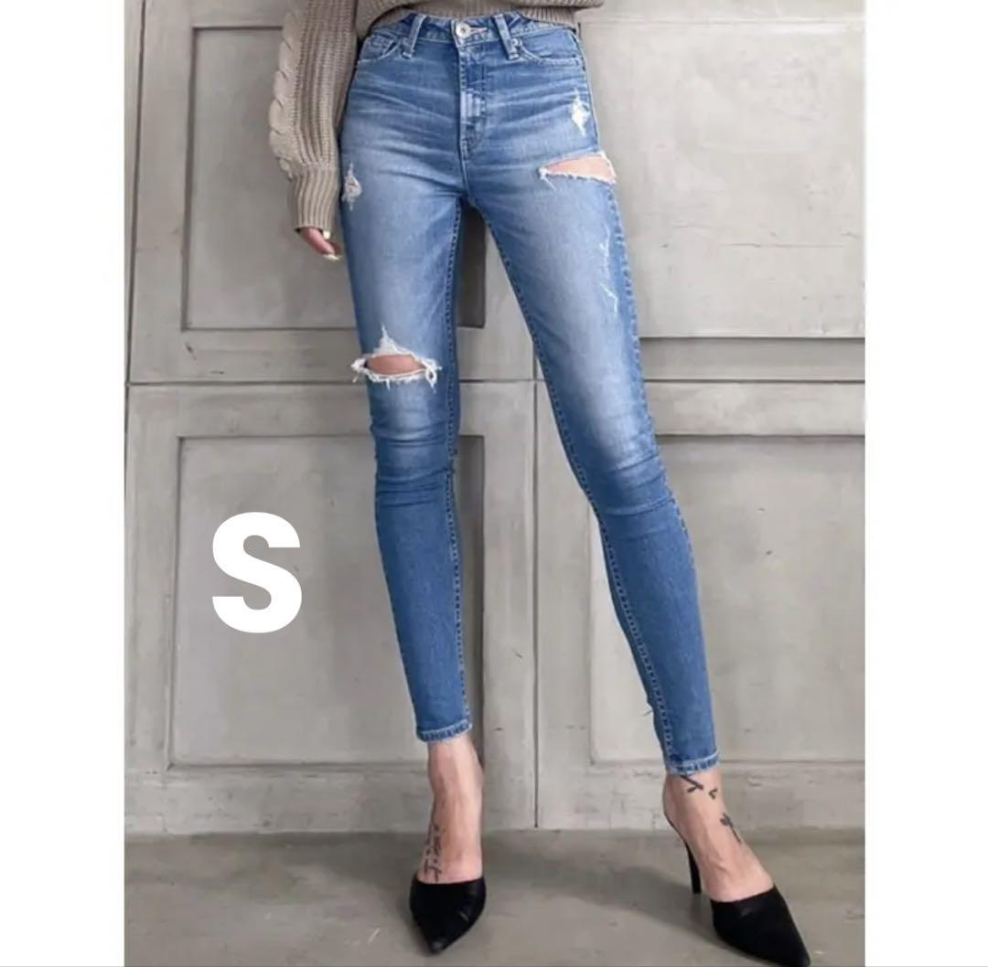 GYDA ミドルウエストSIDE RIPPEDスキニーデニムパンツ ダメージ　S