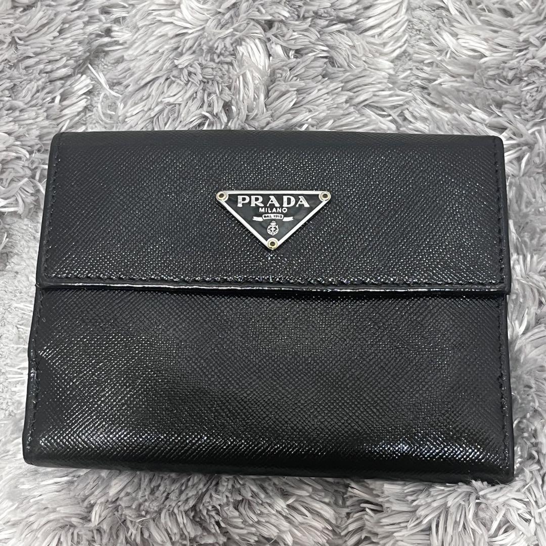 美品✨PRADA 折り財布　薄型ウォレット　三角ロゴ　サファイアーノ　ブラック