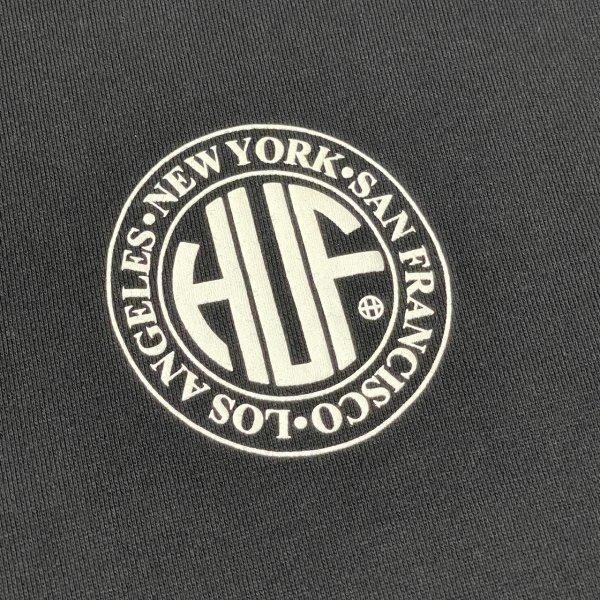 HUF ブラック×ホワイト スウェット トレーナー 両面プリント ハフ