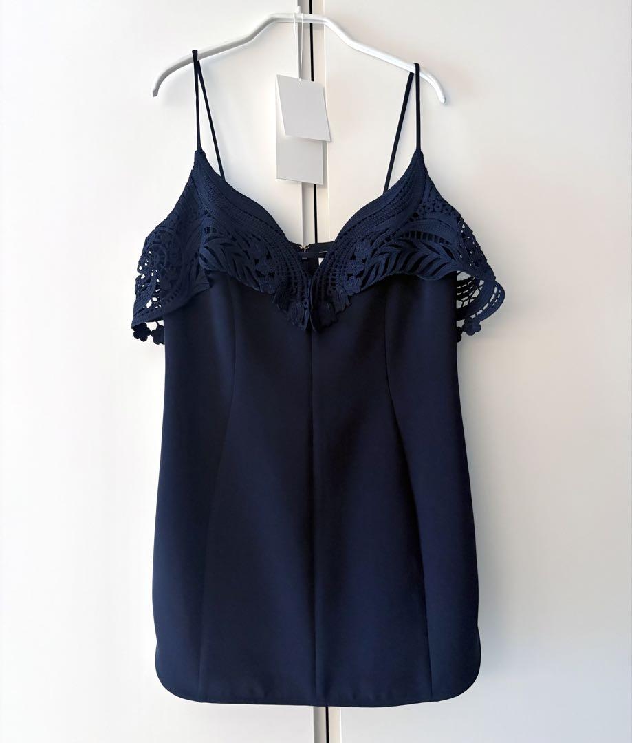 Mame kurogouchi コード刺繍 キャミソール navy