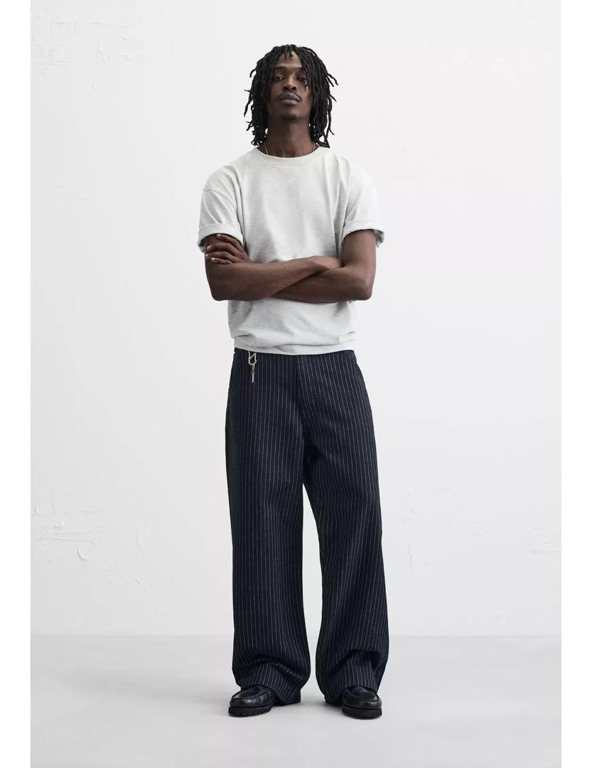 完売品 ZARA ストライプ柄リラックスフィットパンツ EU34 新品タグ付き