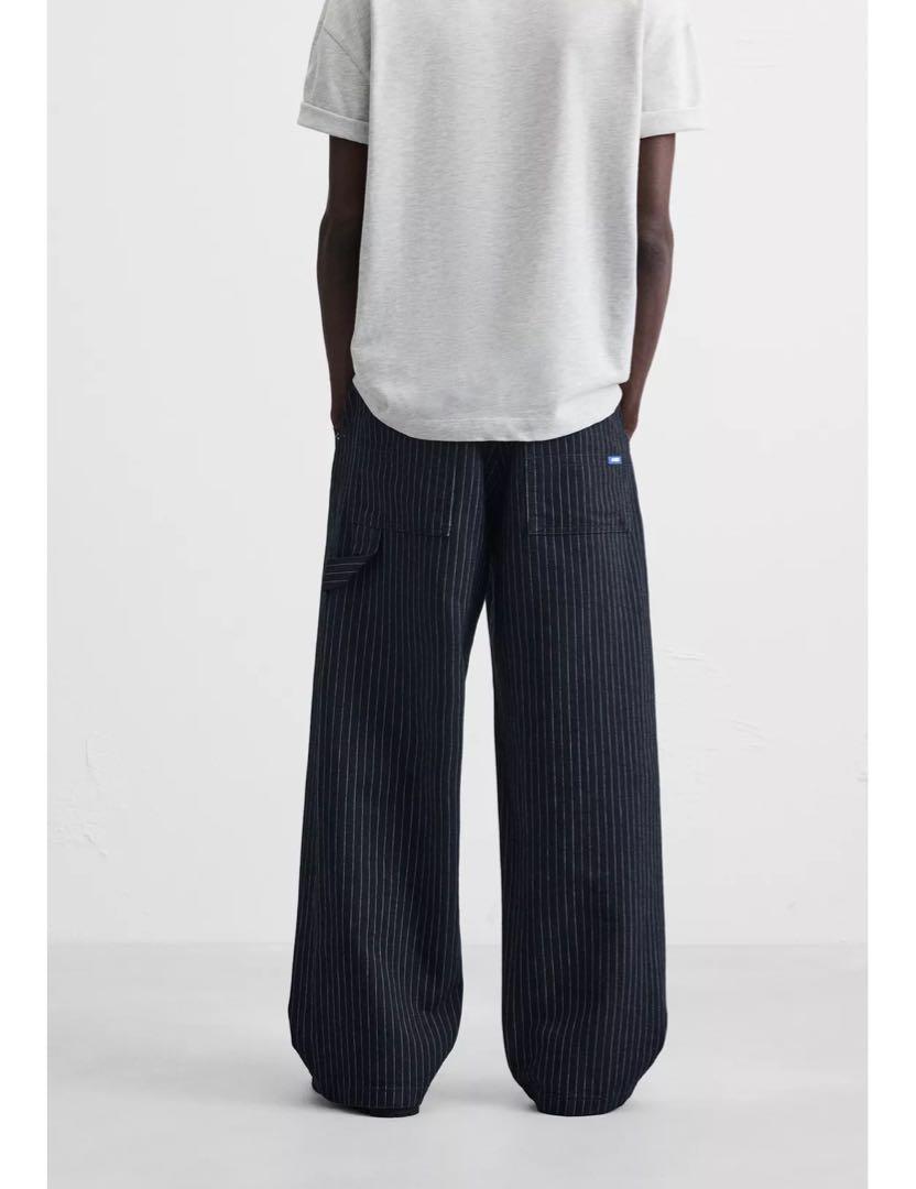完売品 ZARA ストライプ柄リラックスフィットパンツ EU34 新品タグ付き