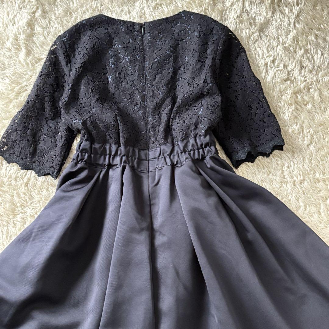 美品 ポンポネット レース フレアスカート ワンピース 半袖 L 160cm