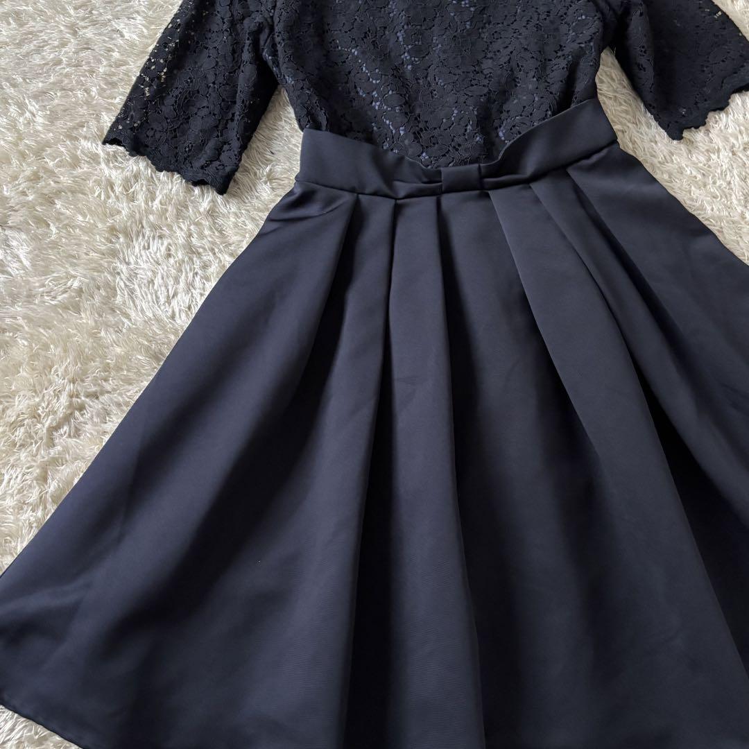 美品 ポンポネット レース フレアスカート ワンピース 半袖 L 160cm