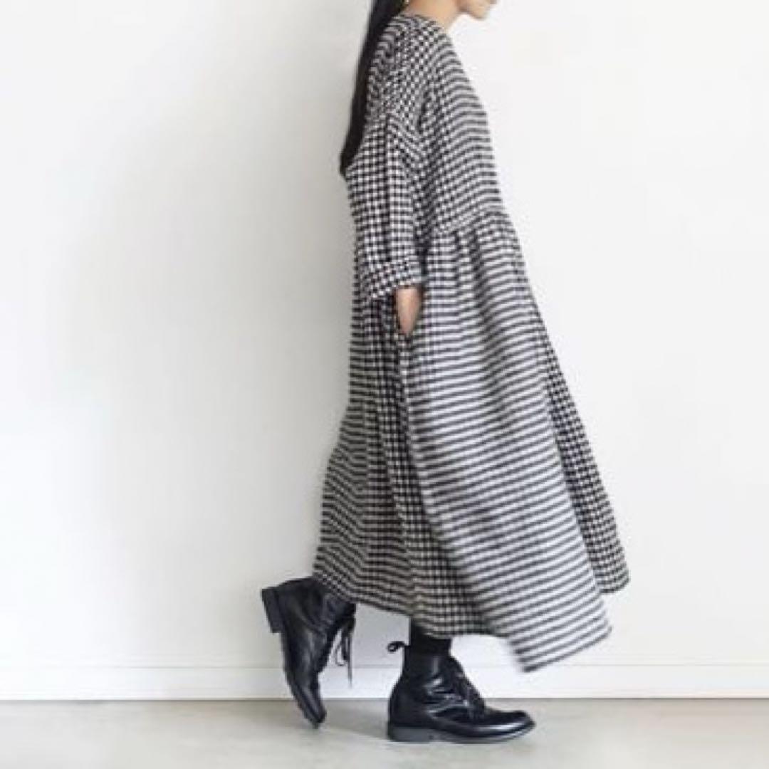 未使用⭐️イチアンティークス リネン コットン ギンガムチェック ワンピース ICHI Antiquites イチアンティークス 東炊きリネンギンガム