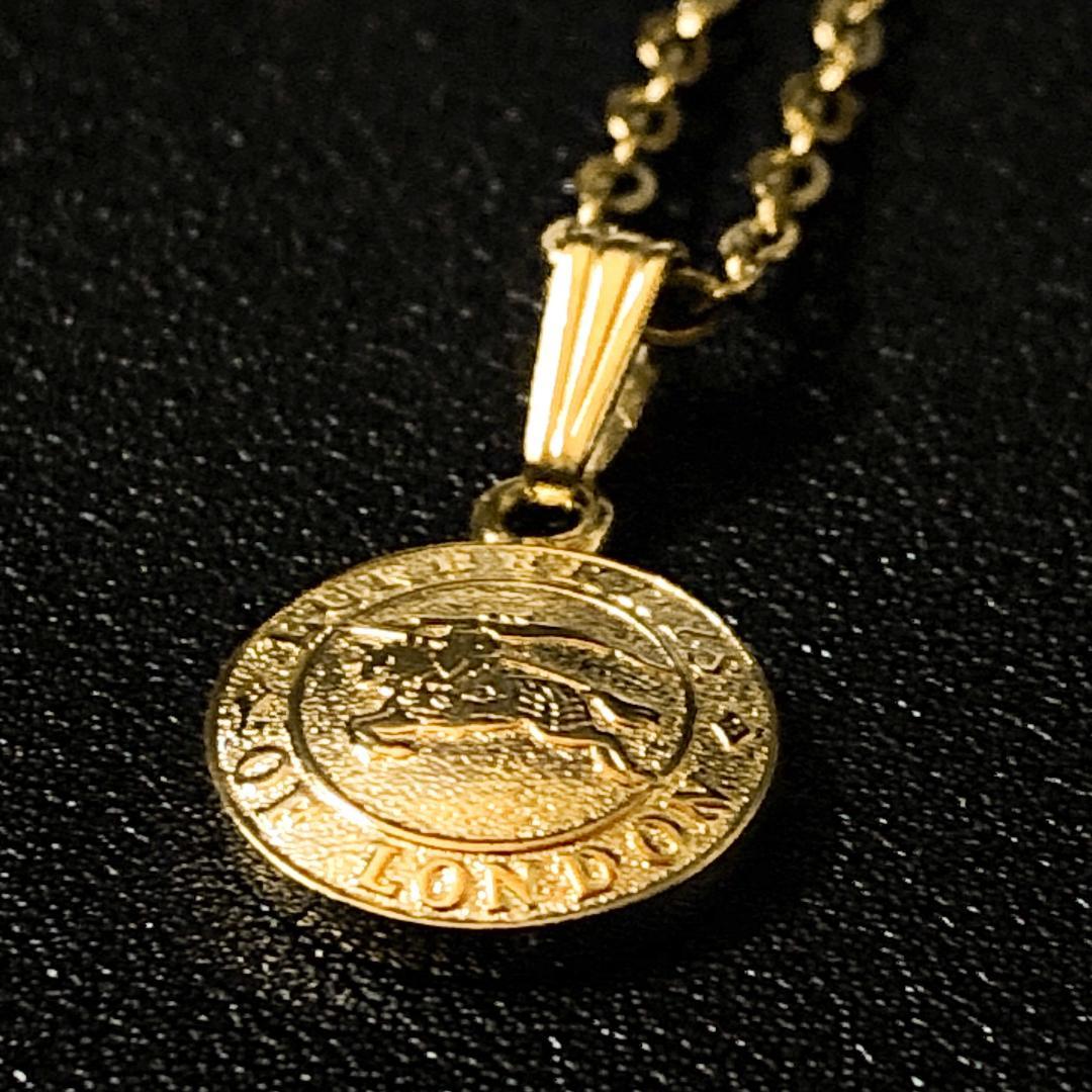 希少 美品 BURBERRY ホース ナイト コイン ネックレス ゴールド 金