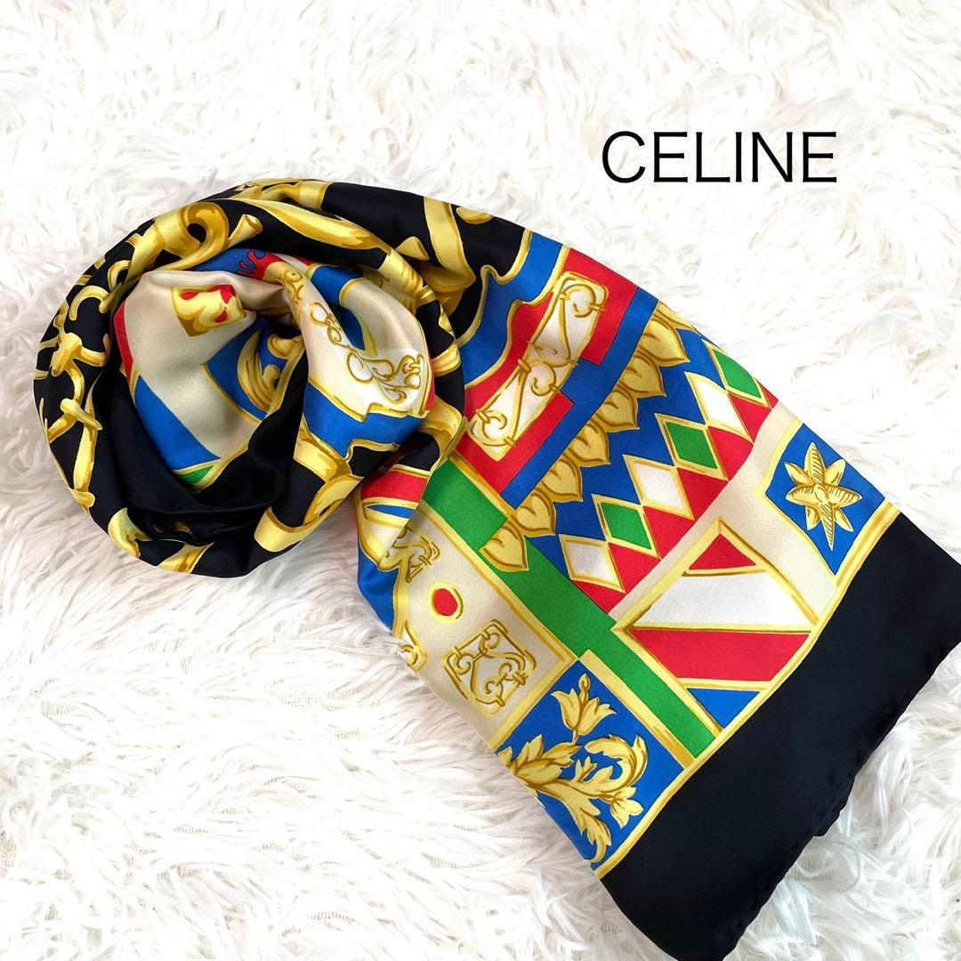 CELINE大判スカーフ　シルク CELINE大判シルクスカーフ トリオンフロゴ 美品 - メルカリ
