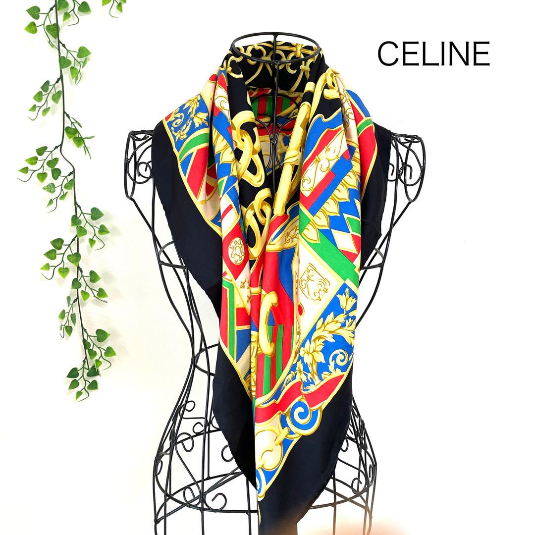 CELINE大判スカーフ　シルク CELINE大判シルクスカーフ トリオンフロゴ 美品 - メルカリ