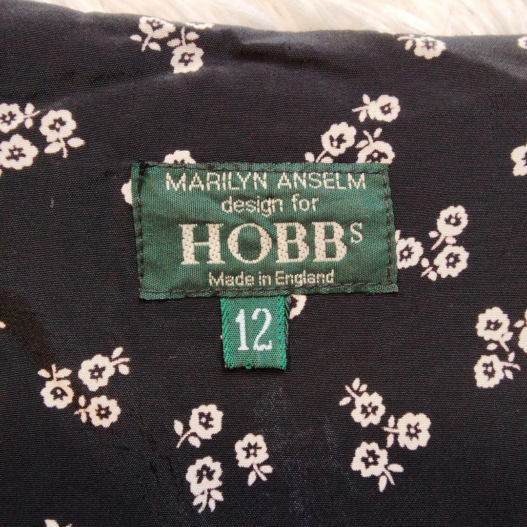 HOBBS 花柄ロングシャツワンピース ウエストリボン 8分袖 黒 イギリス製