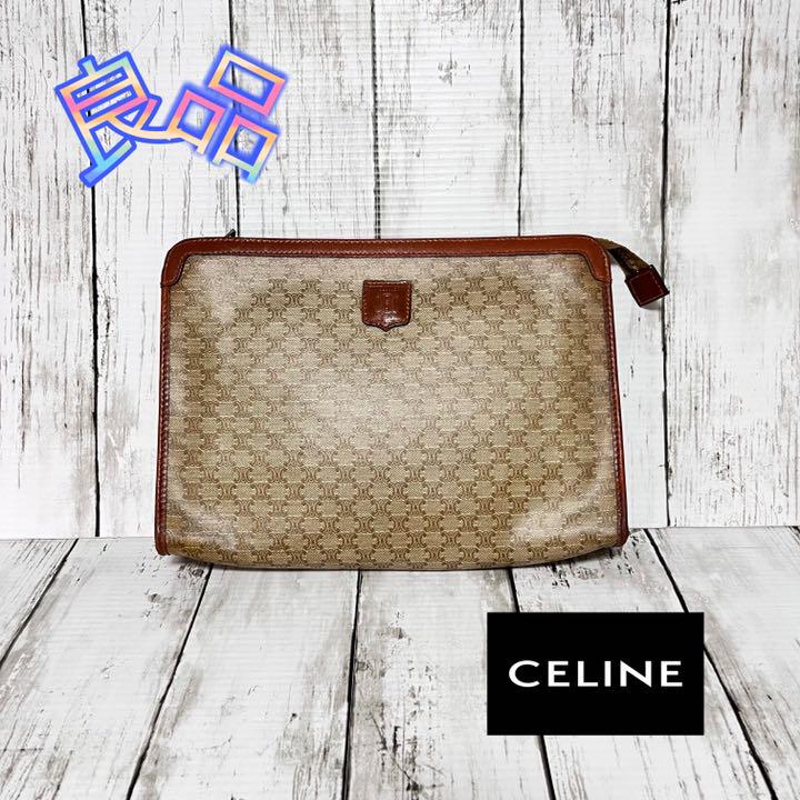 CELINE セリーヌ ヴィンテージ マカダム柄 PVC×レザー クラッチバッグ 現金特価 CELINE セリーヌ ヴィンテージ マカダム柄 PVC×レザー クラッチバッグ 現金特価