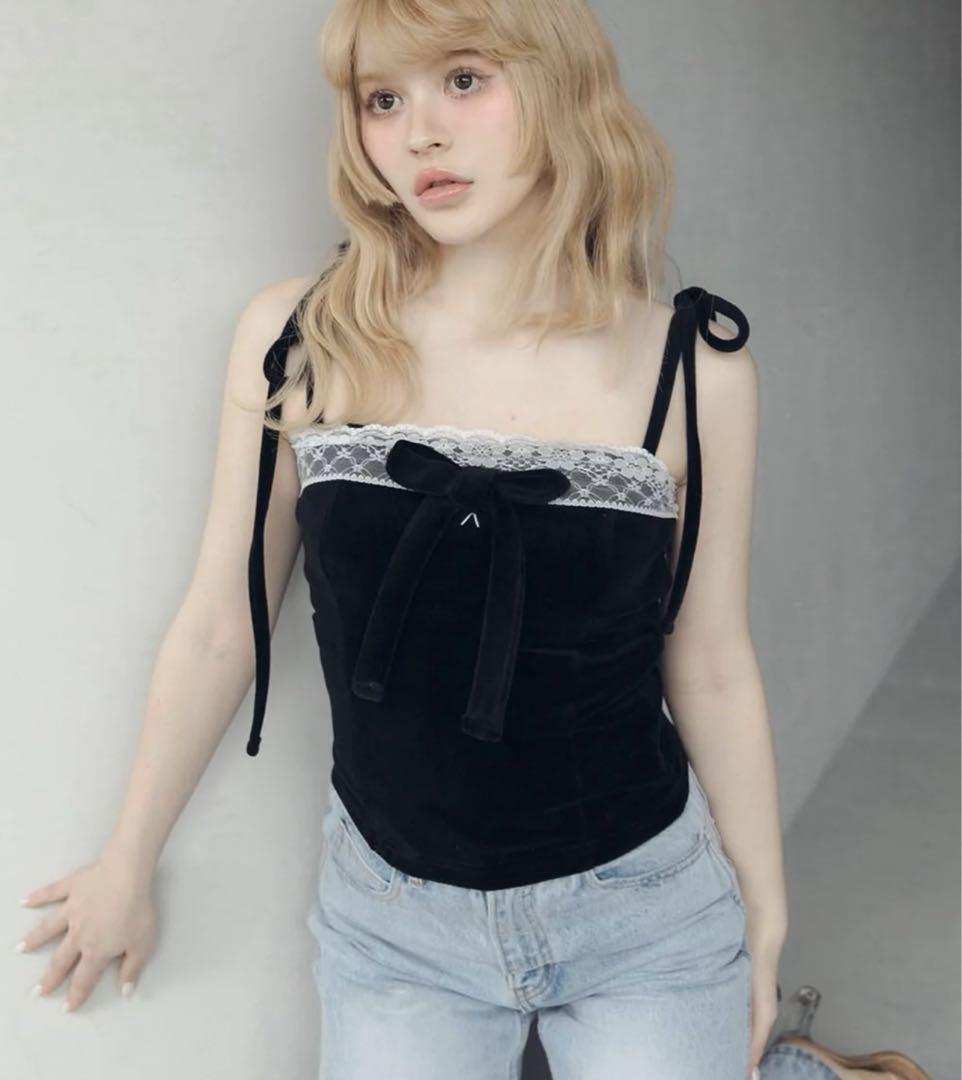 andmary Jemma ribbon tops black