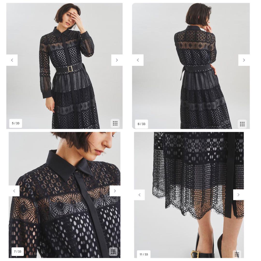 美品✨Diagram✨ クロシェレースワンピース　総レース　長袖　ブラック　襟