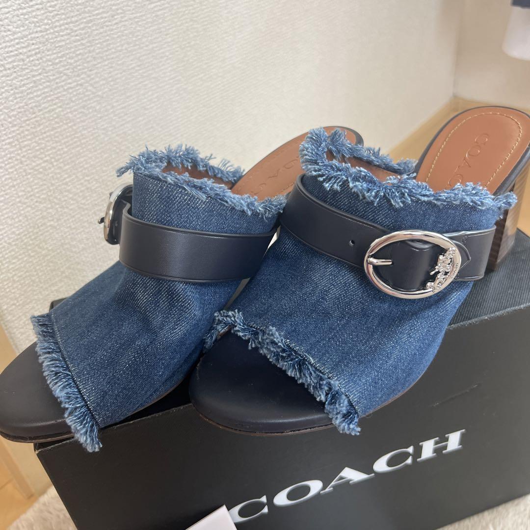 何でも揃う COACH コーチ デニムサンダル チャンキーサンダル フリンジ 靴