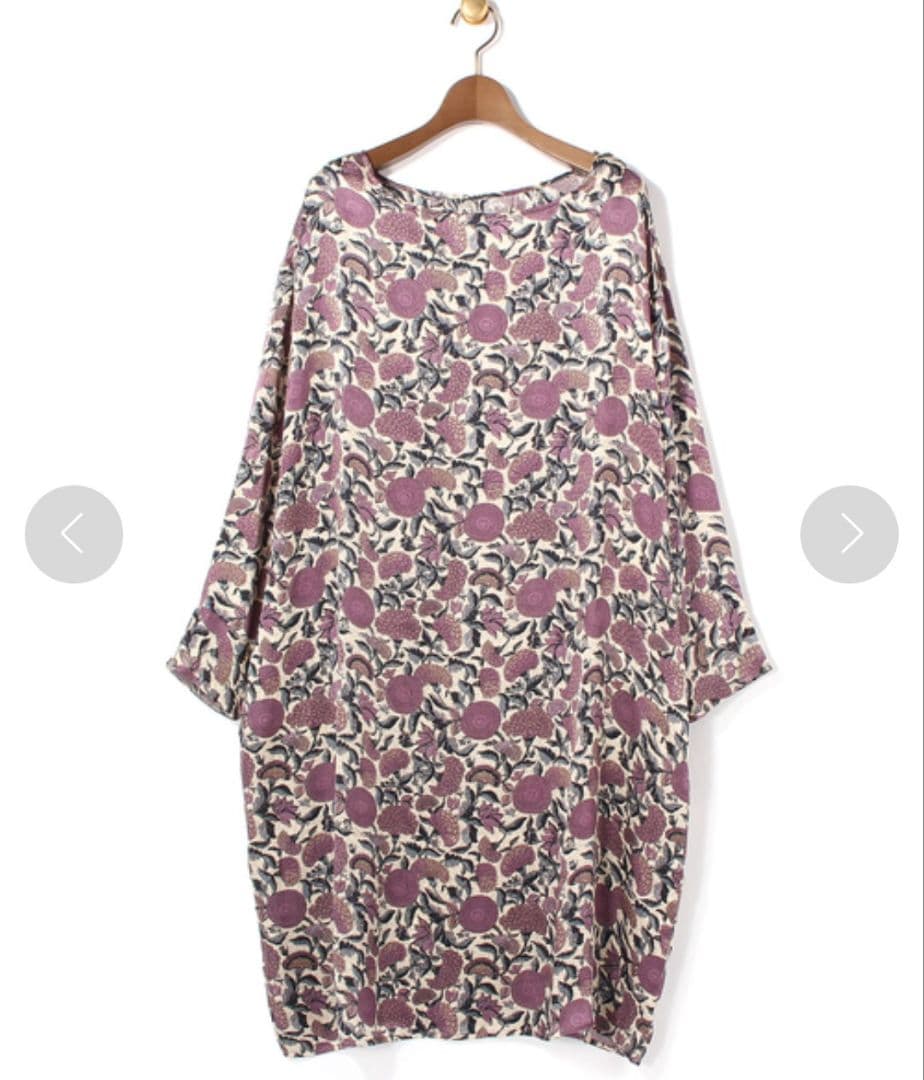 ビアズリー　インドプリントワンピース　シルク100%　花柄 膝丈ワンピース