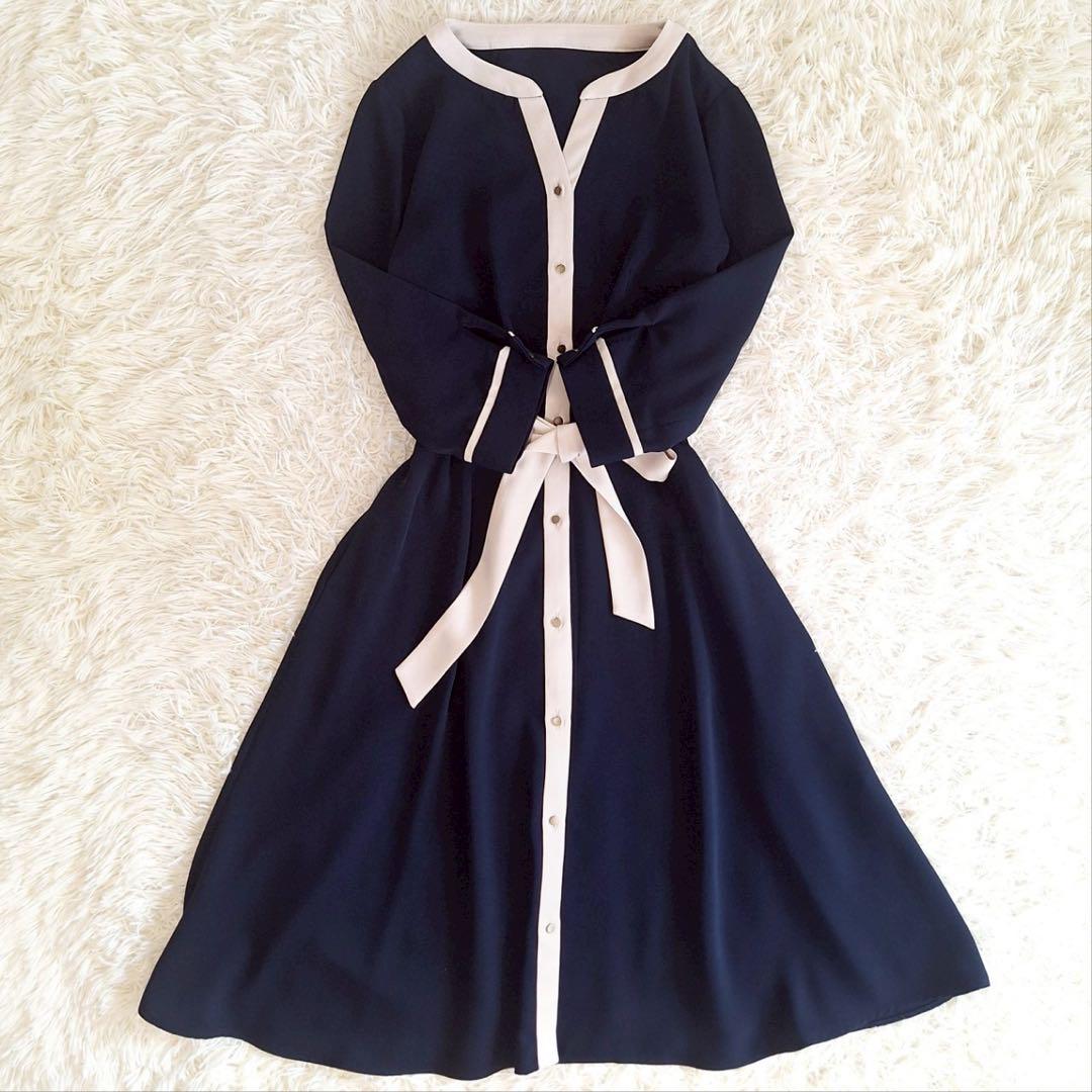 AT1595【新品】トーナル バイカラーワンピース 金ボタン M