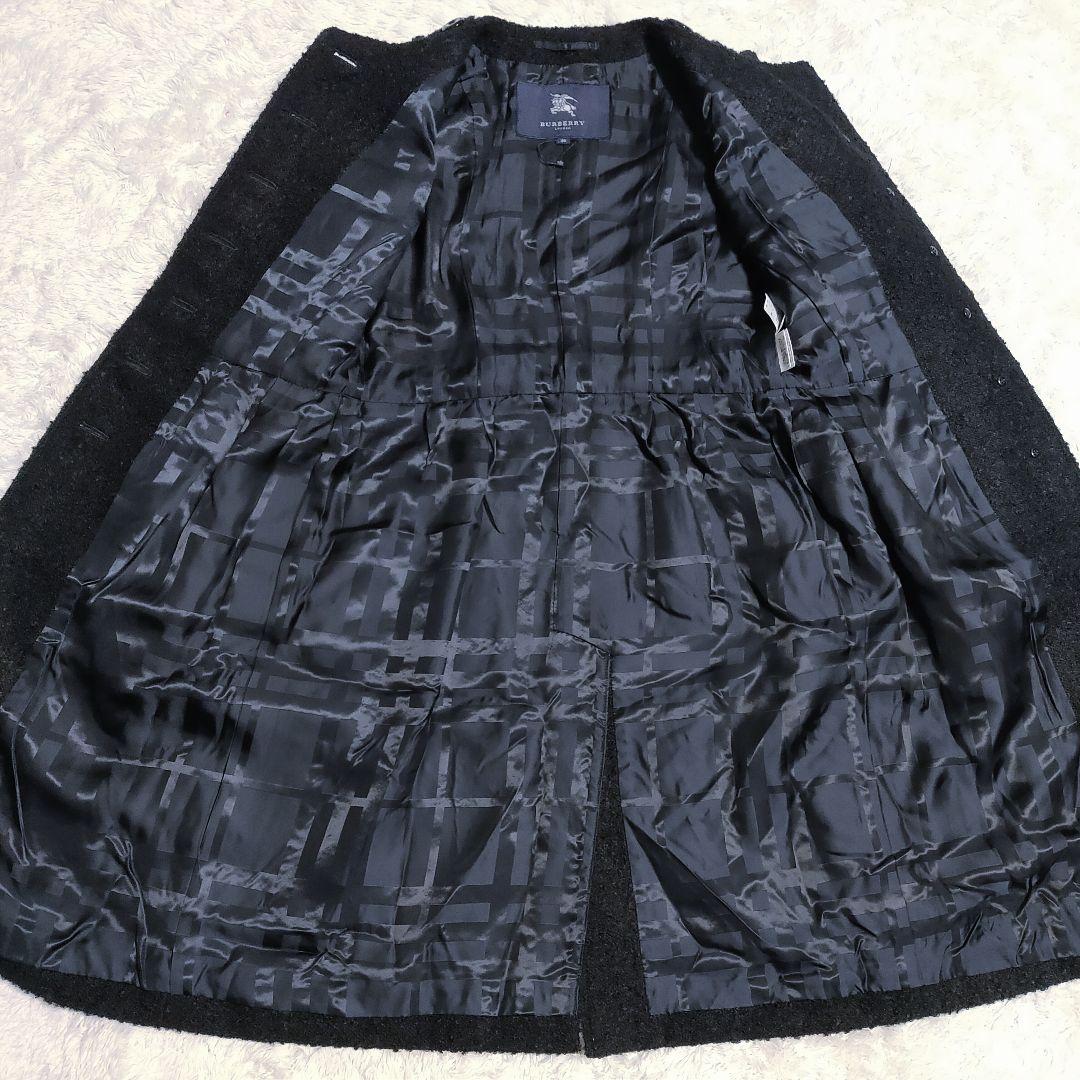 美品 裏地チェック 38 M vNETL-m77464566121 バーバリーロンドン モヘヤ混ノーカラーコート 黒 在庫あ在庫