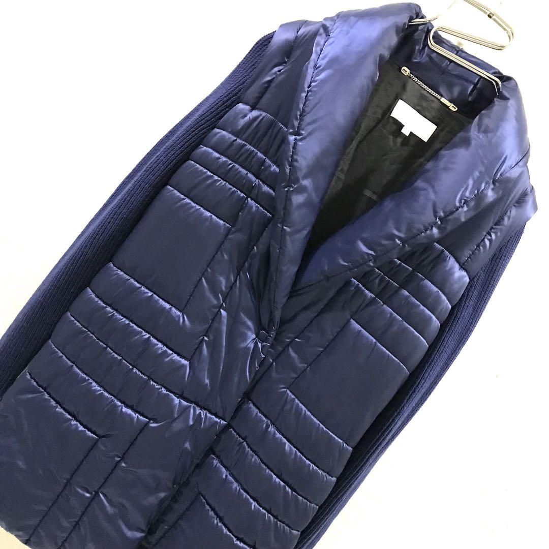 ESCADA ボリュームネック 2WAY ロングコート ニット切替 紺 36