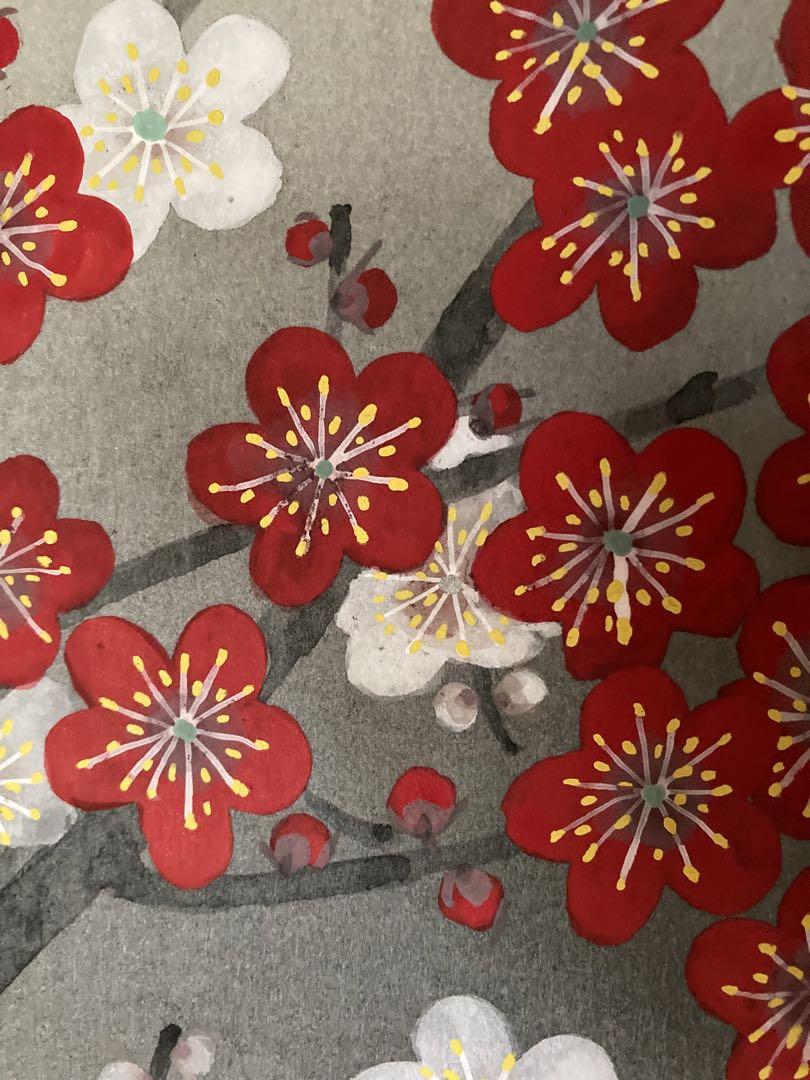 800円OFF!  掛け軸 「紅白梅」 鈴木滝央 作 三越美術 ☆ USED