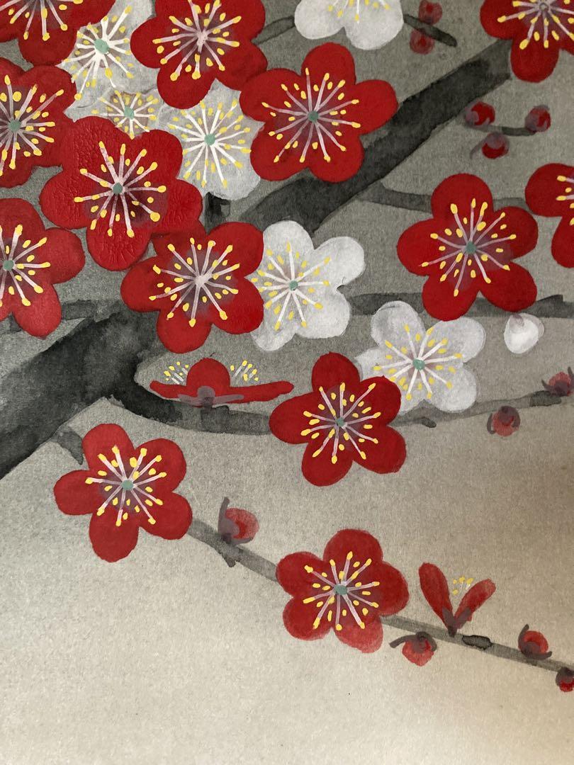 800円OFF!  掛け軸 「紅白梅」 鈴木滝央 作 三越美術 ☆ USED