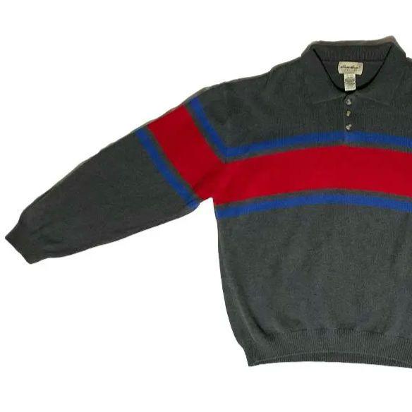 90s Eddie Bauer ボーダー コットン ポロ ニット セーター