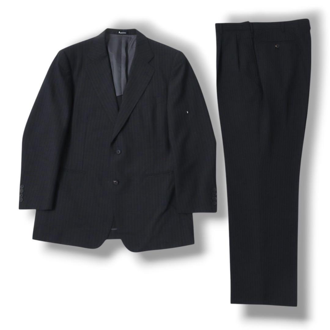 Aquascutum セットアップスーツ M パンツ ブラック 春夏アイテム 定価約21万 Aquascutum ウール スーツ セットアップ 英国