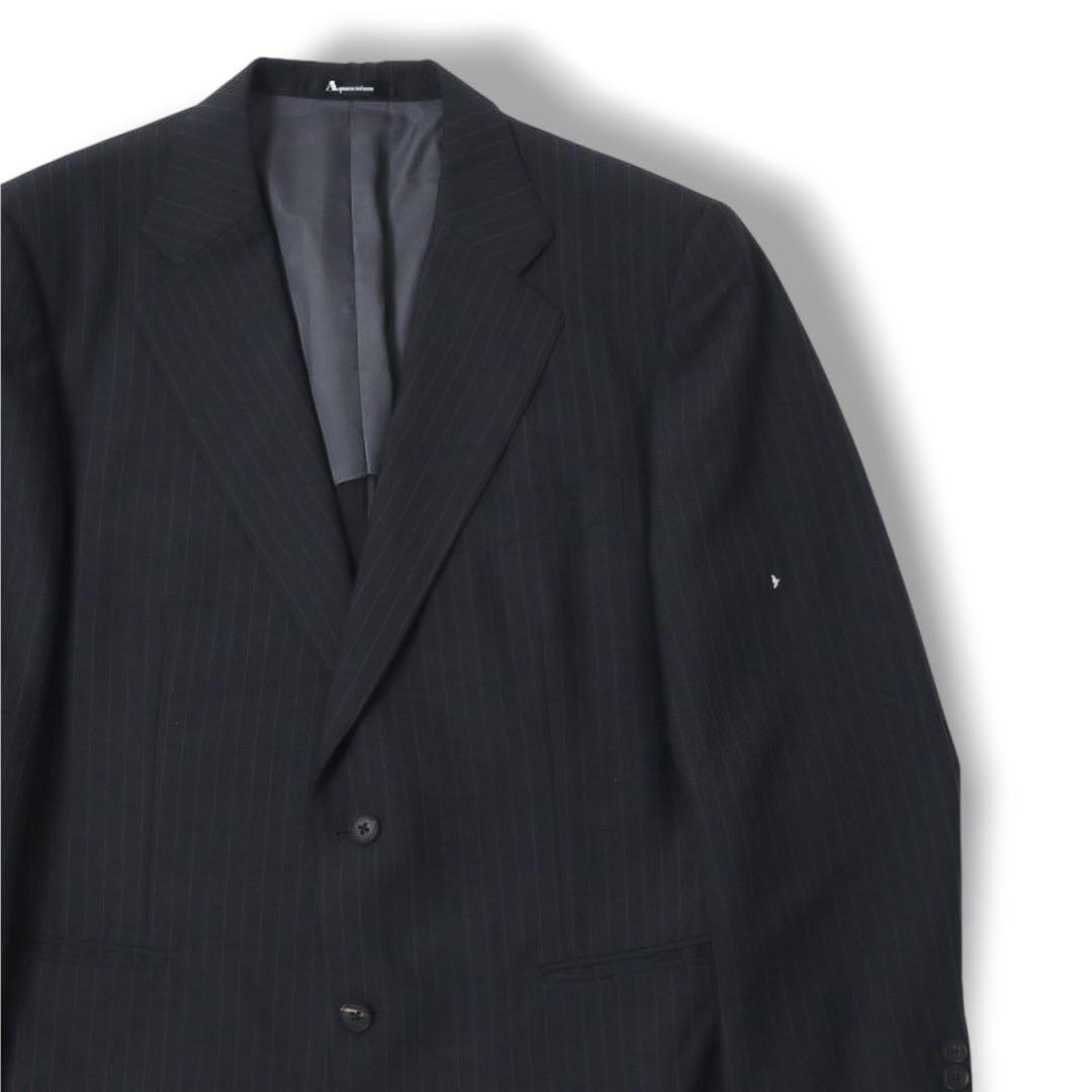 Aquascutum セットアップスーツ M パンツ ブラック 春夏アイテム 定価約21万 Aquascutum ウール スーツ セットアップ 英国