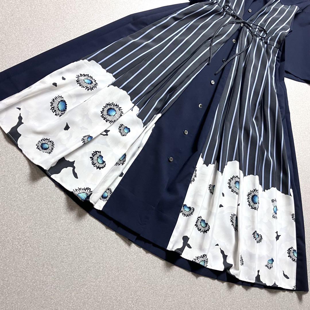 極美品 ふりふ 姉萌音 プリーツ開襟 シャツワンピース 腰紐 極美品 ふりふ 姉萌音 プリーツ開襟 シャツワンピース 腰紐 半袖