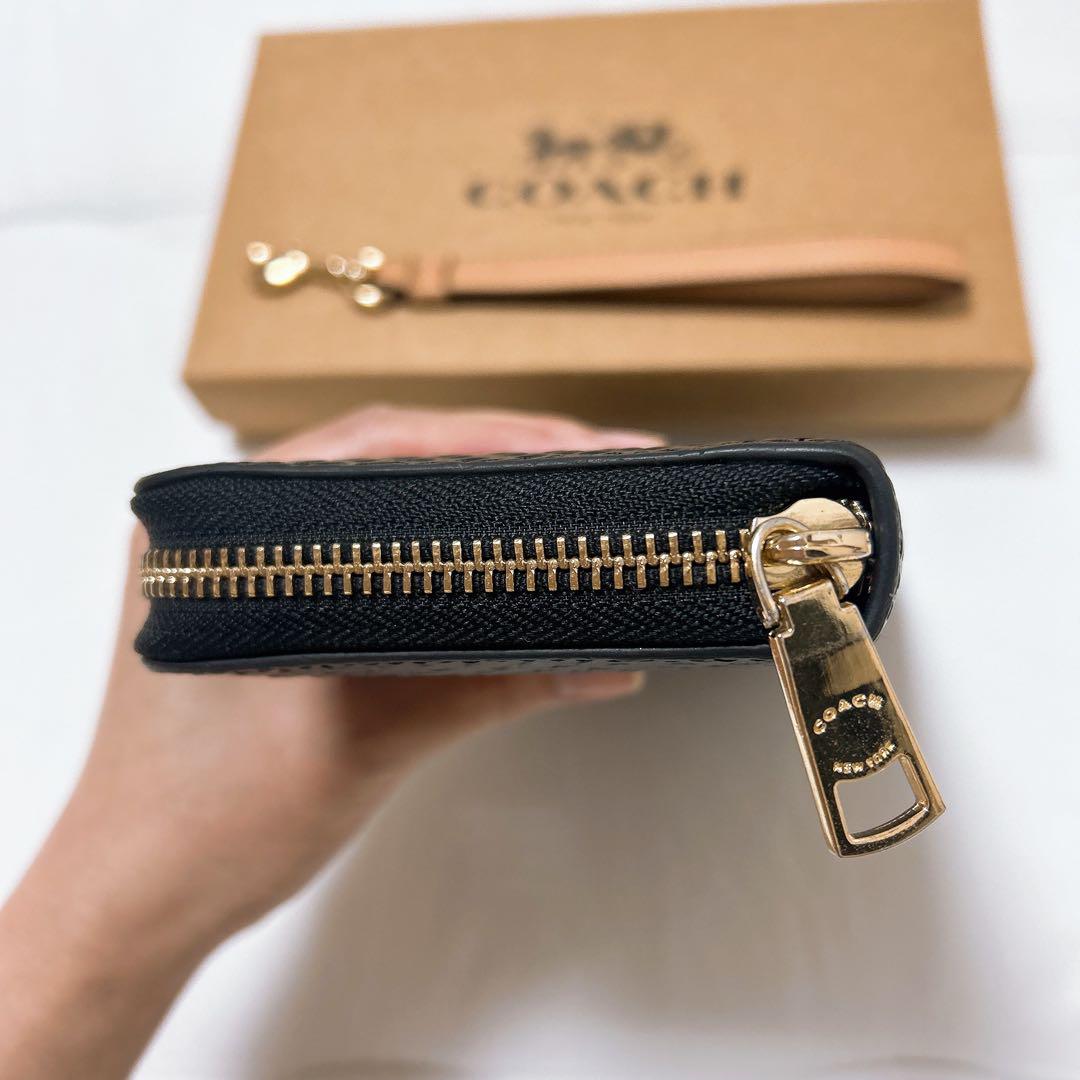 【ほぼ未使用】極美品　COACH長財布　ストラップ付き　ブラック　レザー
