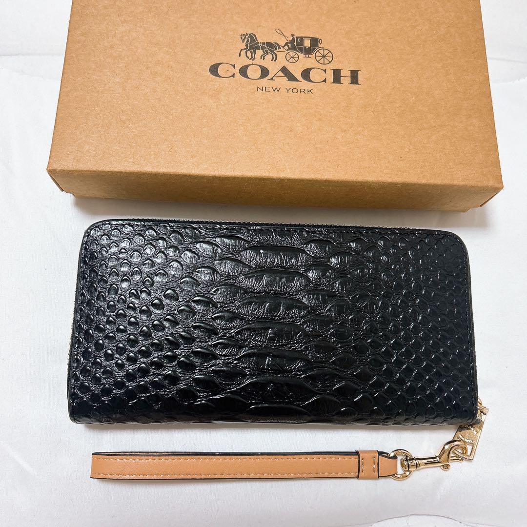 【ほぼ未使用】極美品　COACH長財布　ストラップ付き　ブラック　レザー