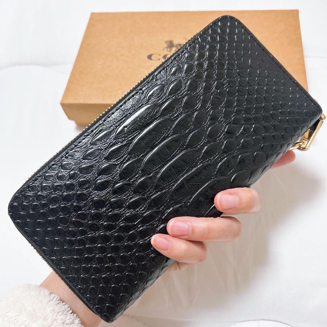 【ほぼ未使用】極美品　COACH長財布　ストラップ付き　ブラック　レザー