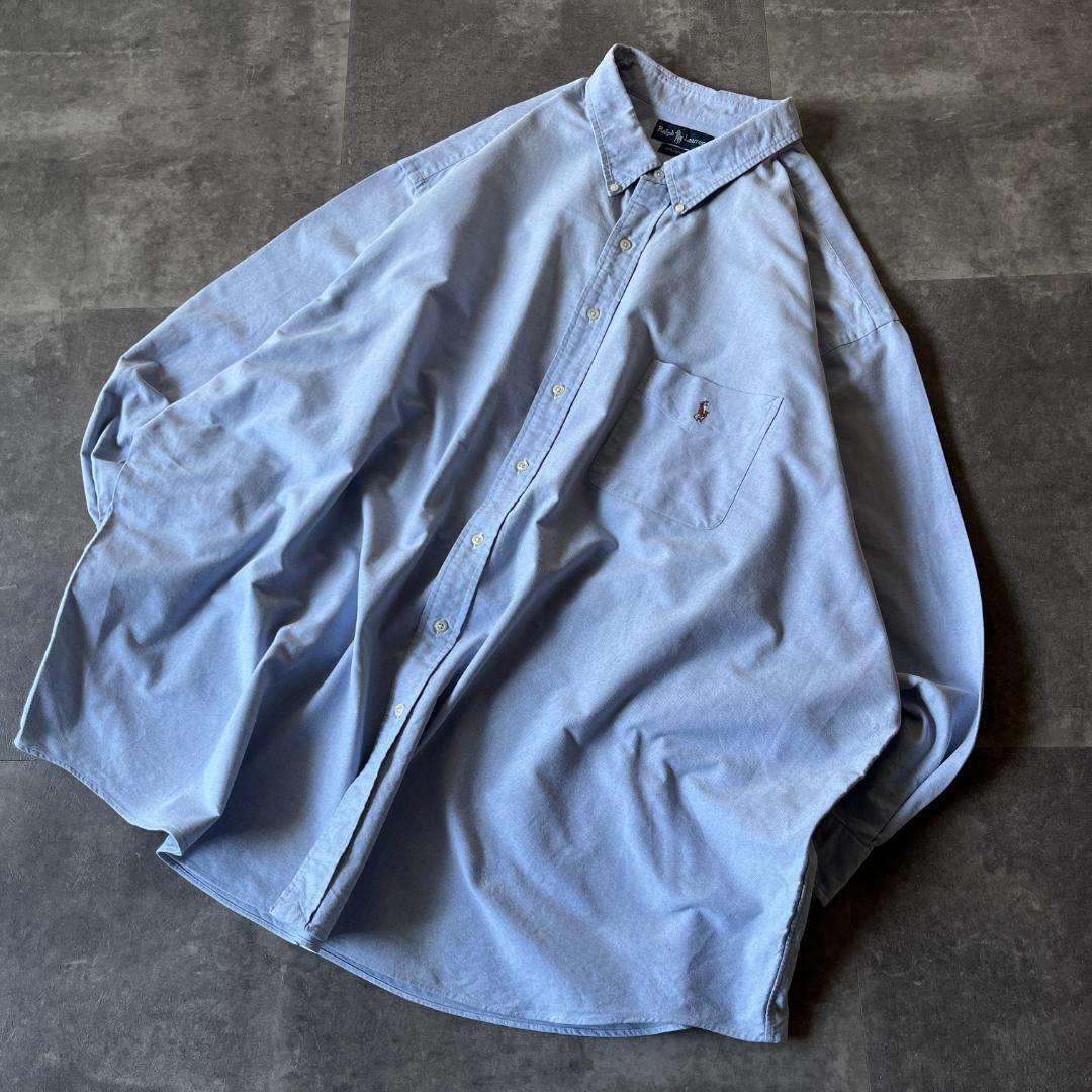 00s Ralph Lauren ビッグBDシャツ 5X 刺繍ロゴ 青 A308