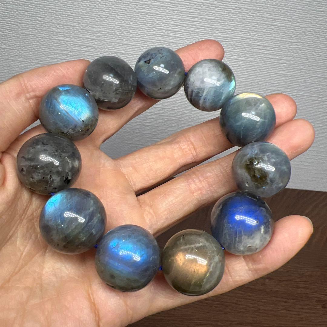 天然石　大粒美品　強いシラー　ラブラドライト　ブレスレット約20㍉18㌢