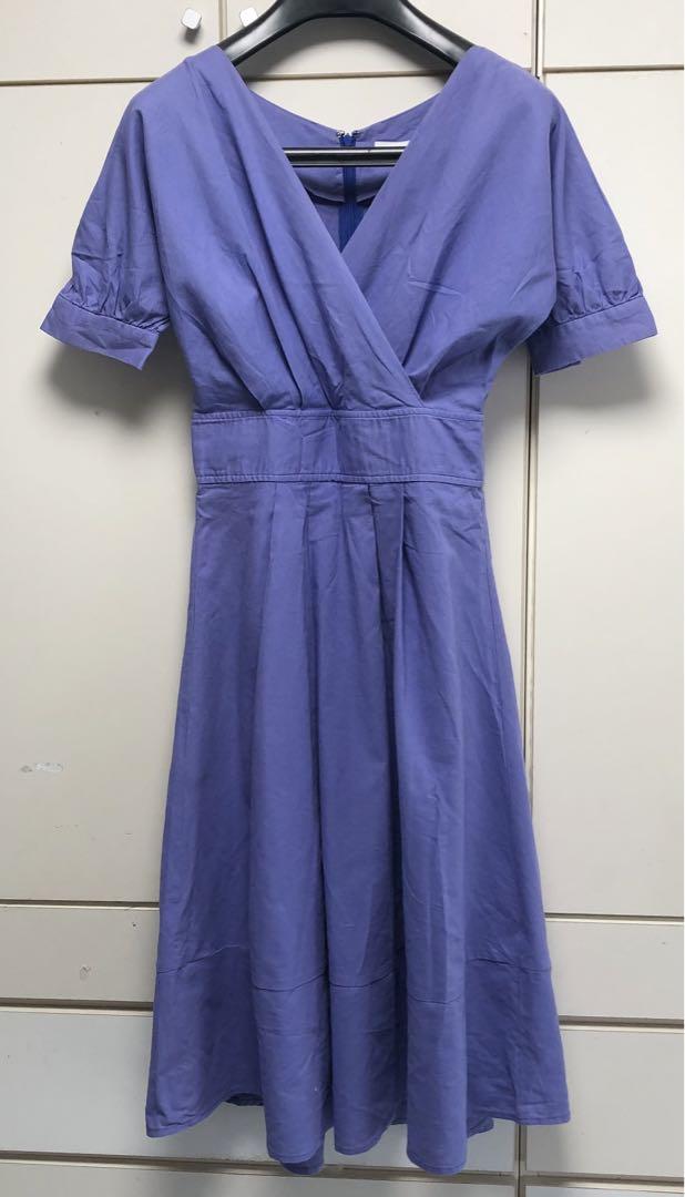【フェリーシェル】紫　カシュクールテールワンピース　S ラップデザイン FEERICHELU】紫色 カシュクールテールワンピース S ラップ