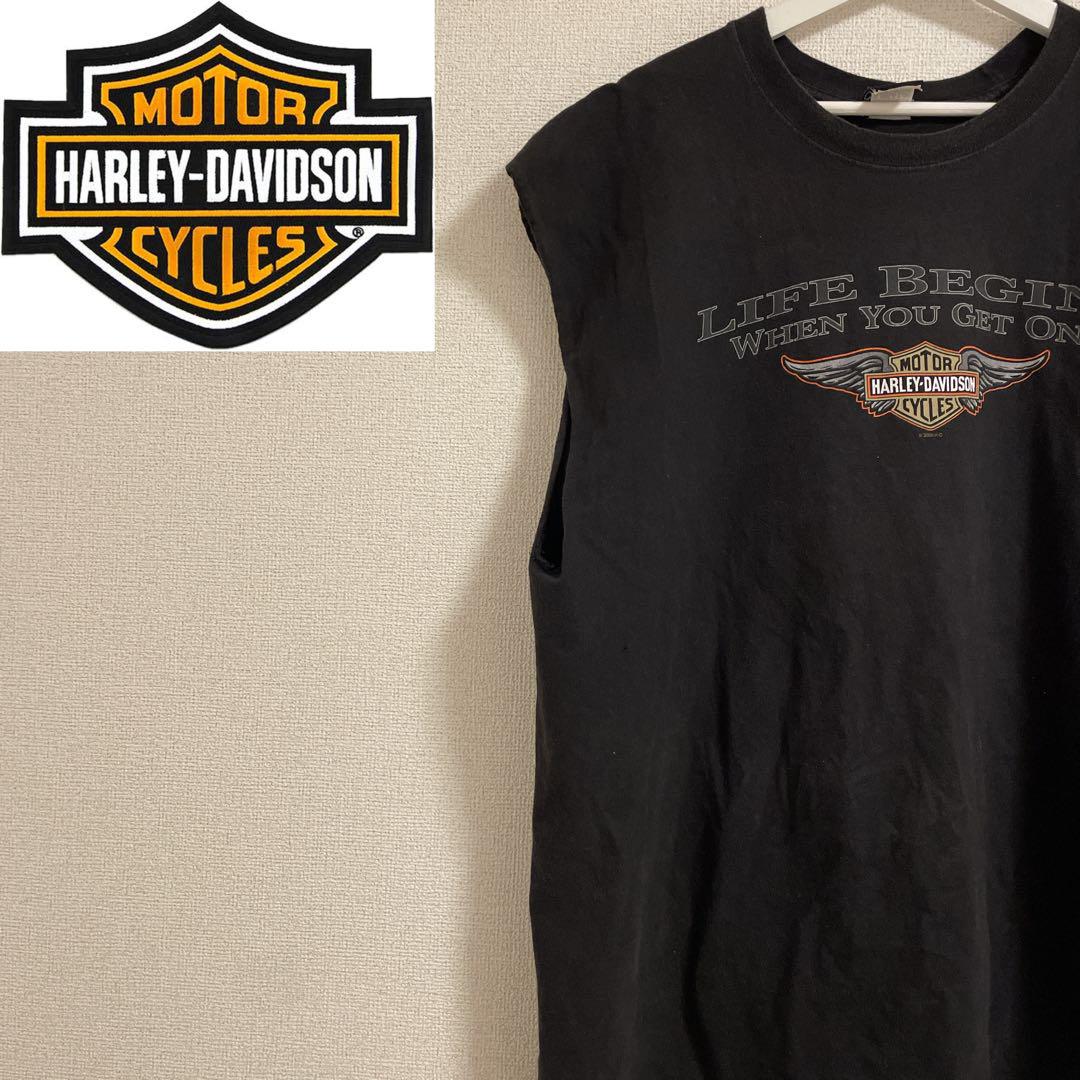 Harley-Davidson/ブラックノースリーブ/タンクトップ/2XL/古着