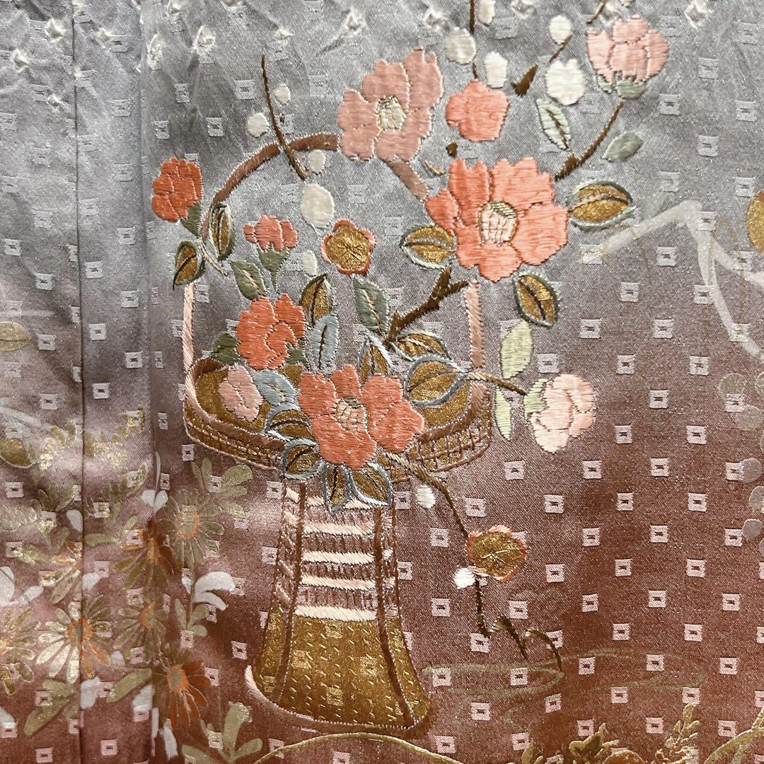 人気商品ランキング 付け下げ 金彩 銀彩 刺繍 絞り 梅花 絞り シルバー ピンク 着物 013t 着物・浴衣