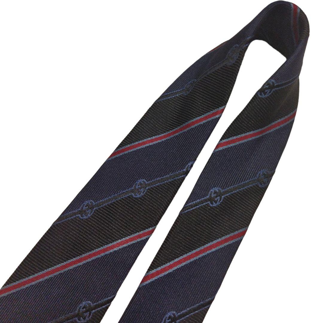 激安買取 大阪 【美品】グッチ ネクタイ ブラック ネイビー ストライプ