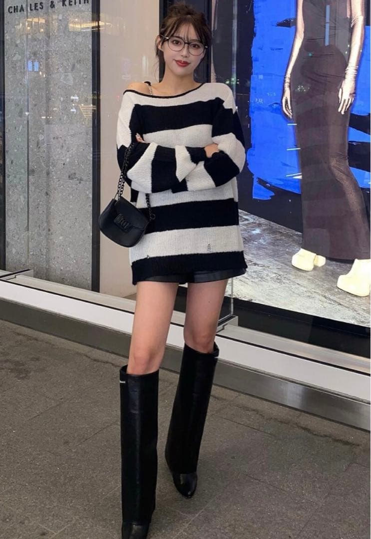 匿名発送　美品　Darich ルーズボーダーニットトップス　モヘア　サイズフリー