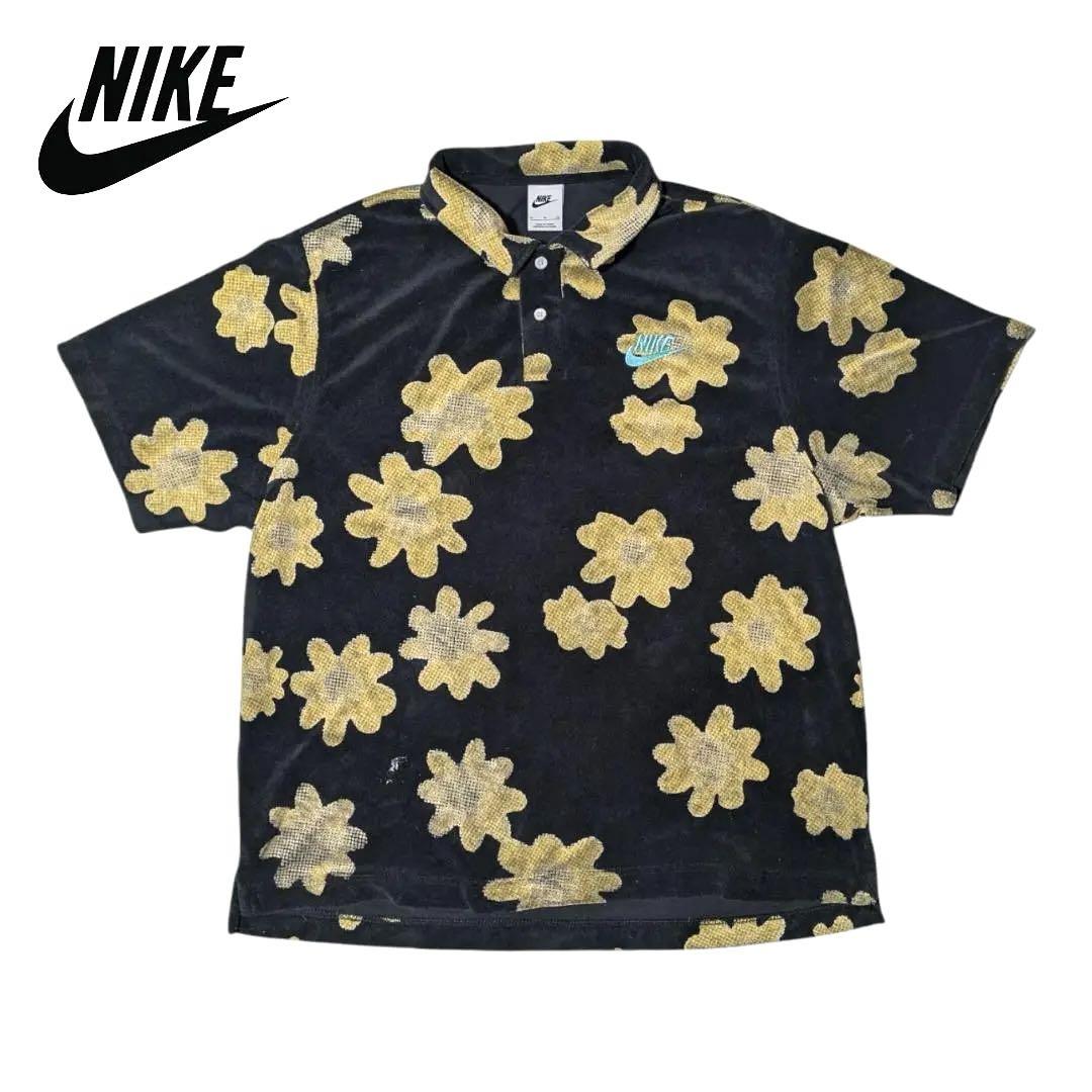 NIKE ブラック ベロア フラワー 半袖ポロシャツ 6,900円