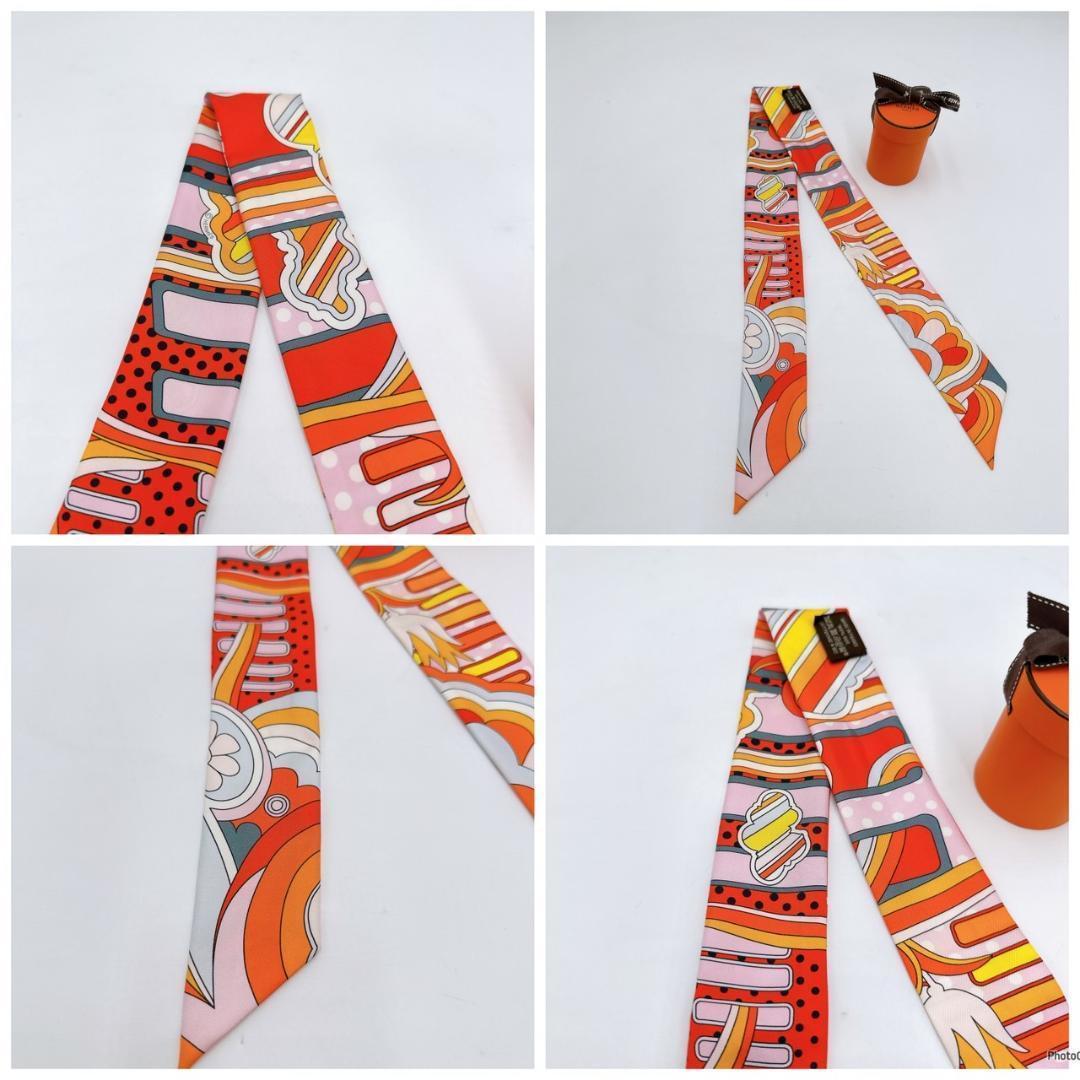 HERMES エルメス ツイリー1 スカーフ オレンジ系 シルク 0227 HERMES エルメス ツイリー1 スカーフ オレンジ系 シルク 0227