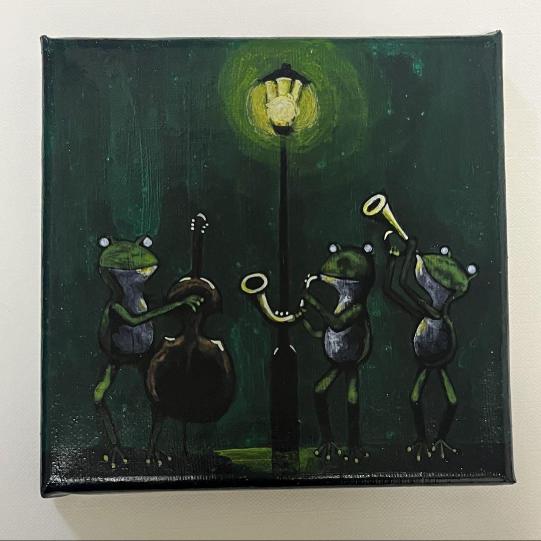カエルと豆の木【アクリル画】絵画絵原画抽象画現代アート可愛い