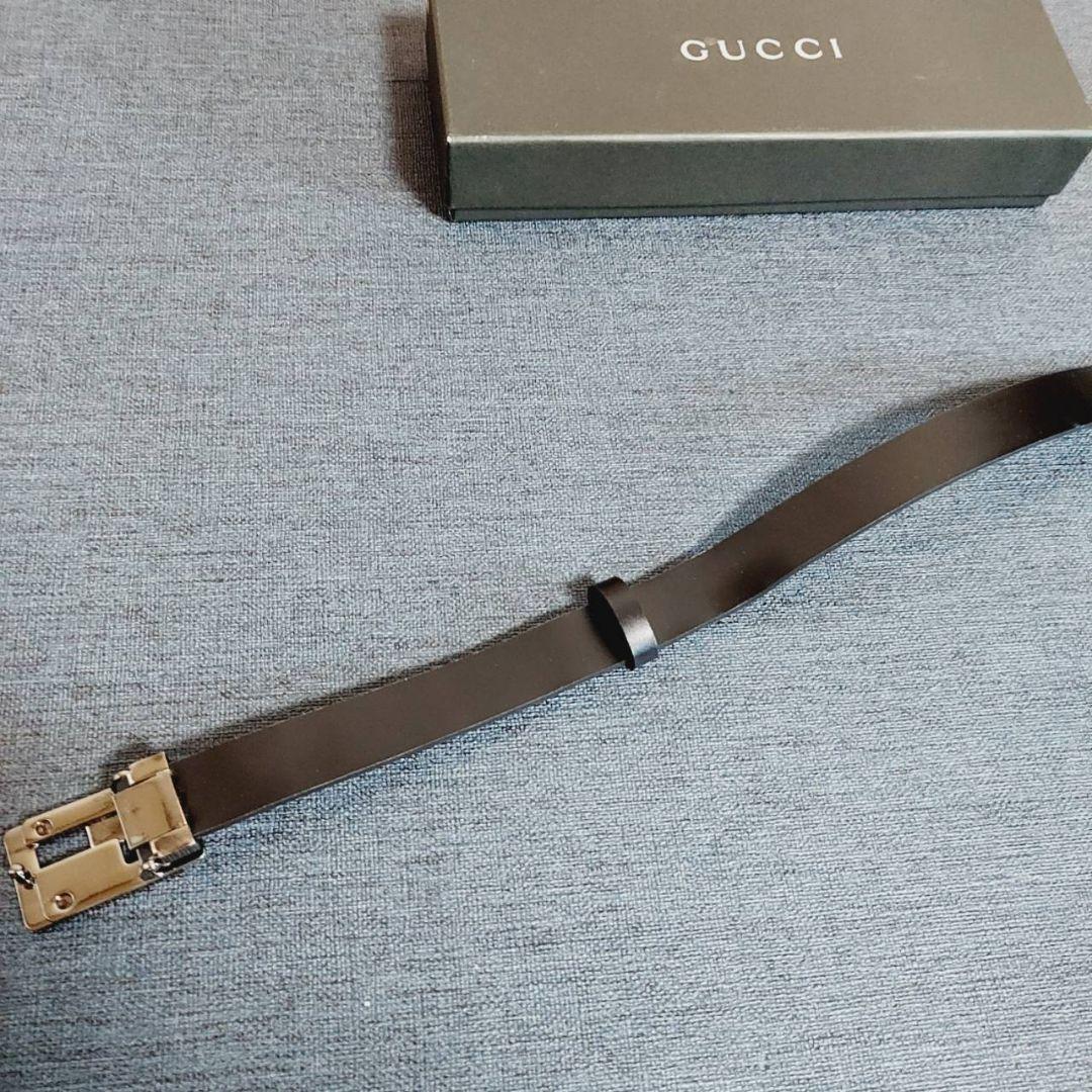 極美品GUCCI グッチ レザーベルト箱付きブラックレザーシルバーGロゴバックル