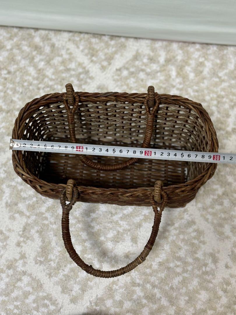 ハンドメイド あけびかごバッグ ブラウン 約27cm x 19cm x 12cm