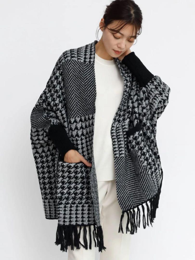 LASUD購入MEDOC 千鳥柄ニットガウンコート美品