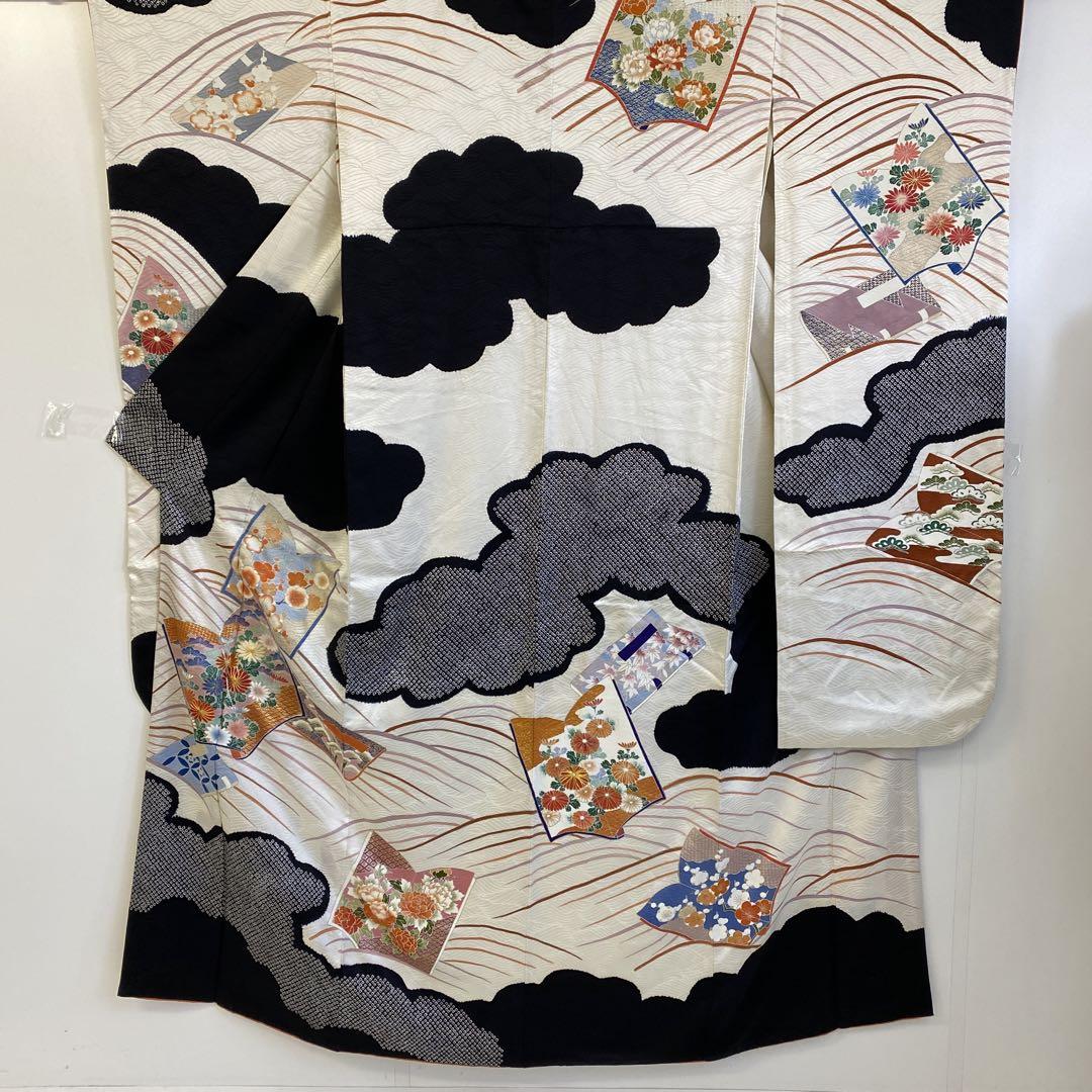 【和】13914w 着物 振袖 金駒刺繍 絞り 雲取り・鹿子・花文様