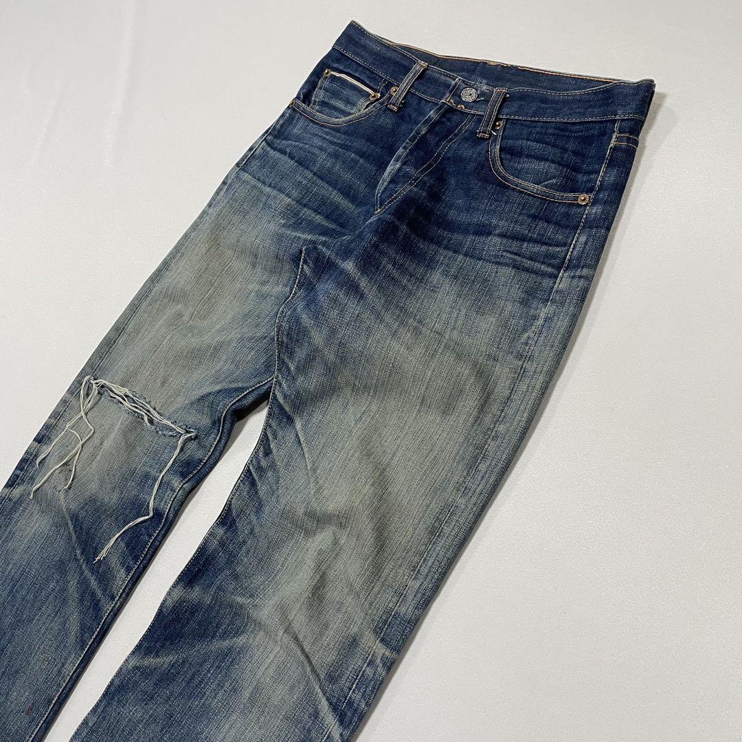 90s LEVI’S 501xx BIGE 復刻 ダメージ 赤耳 鬼ヒゲ 蜂の巣