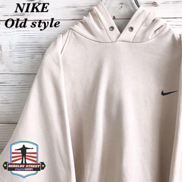 《希少カラー》ナイキ NIKE☆パーカー M 刺繍ロゴ オフホワイト P296