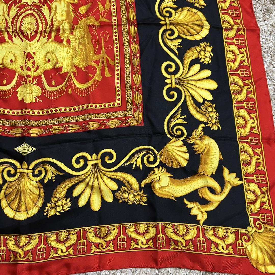 【極美品✨️】ATELIER VARSACE 赤 金 スカーフ シルク 豪華 大判